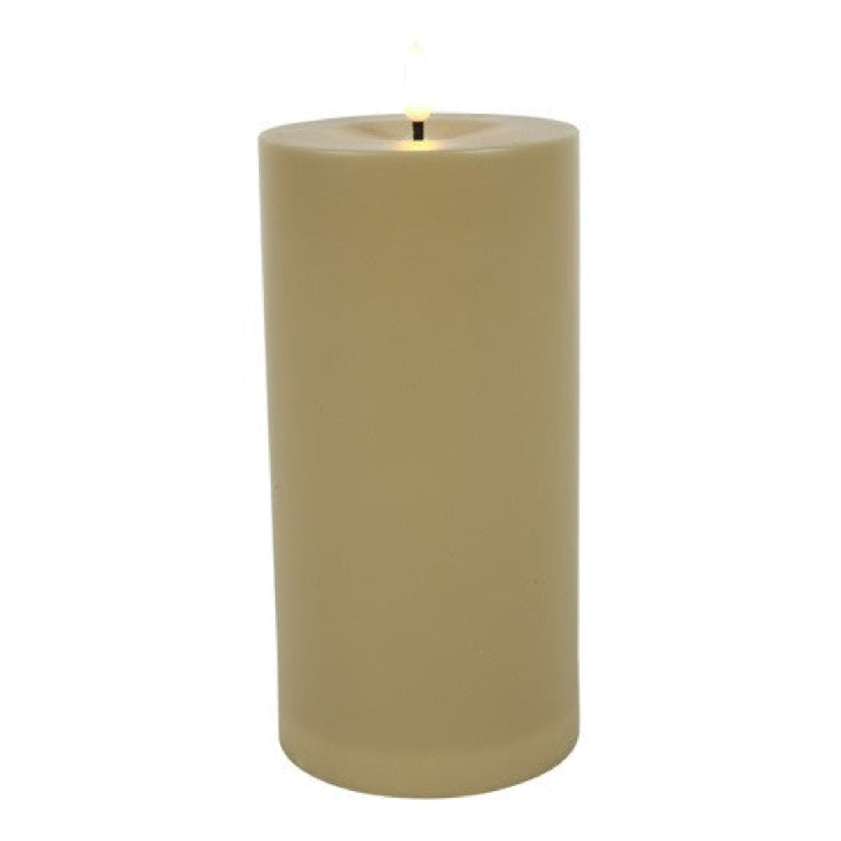 LED Stumpenkerze Patio Beige Ø 10 cm – Outdoor LED Kerze mit warmweißem Flammeneffekt, Timer & Fernbedienungsfunktion – 3 Größen wählbar – Kunststoff – 3x AA Batterien