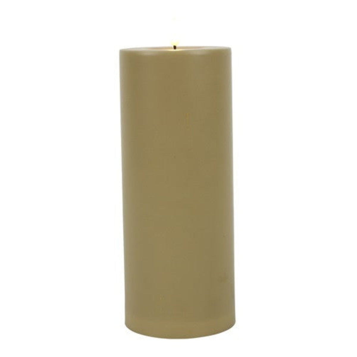 LED Stumpenkerze Patio Beige Ø 10 cm – Outdoor LED Kerze mit warmweißem Flammeneffekt, Timer & Fernbedienungsfunktion – 3 Größen wählbar – Kunststoff – 3x AA Batterien