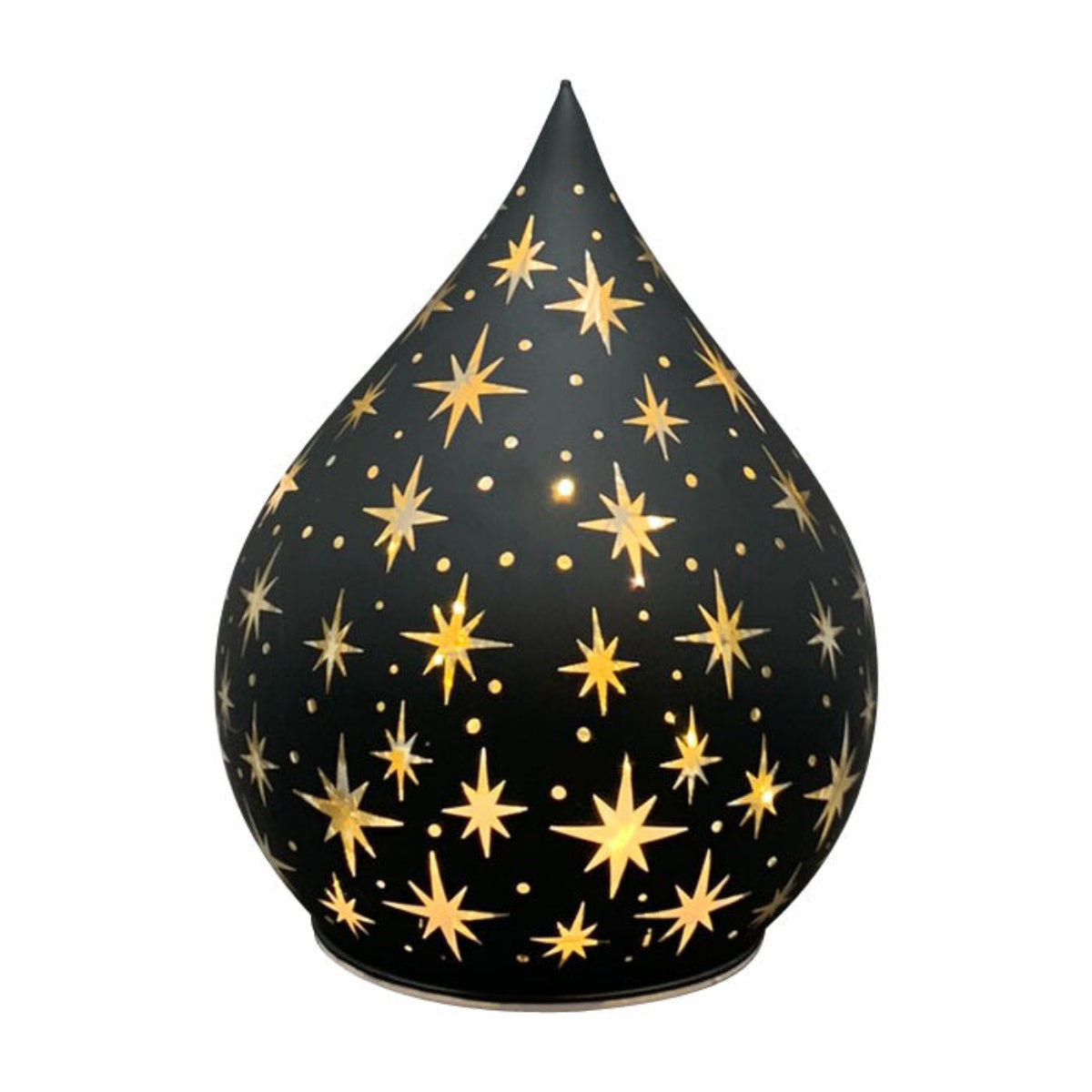 LED Glastropfen Licht Lumière Leuchte Glas schwarz/gold Sterne mit Timer H12cm+15cm Weihnachten Tischdeko 2Größen wählbar