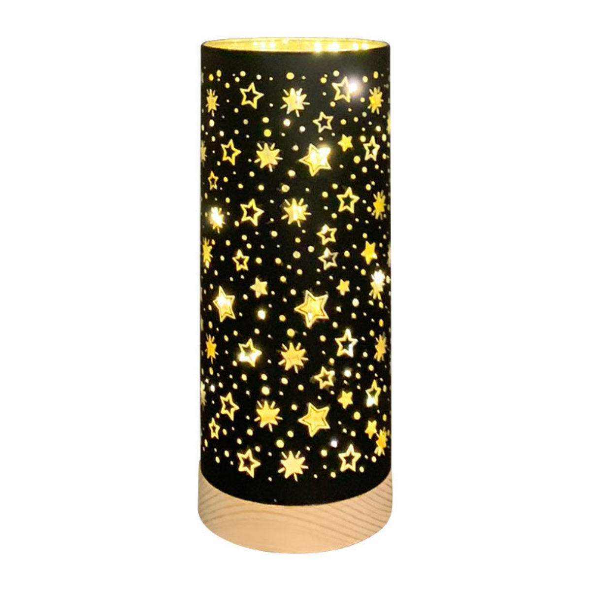 LED Licht Lumière Leuchte Glas schwarz/gold Sterne mit Timer Ø9cm H22cm