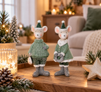Maus Weihnachtsdeko 5 x 12,5 cm in Grau & Grün – Niedliche Dekofigur aus Polyresin – Stehende Weihnachtsmaus für Winterdeko, Tischdeko & Regal