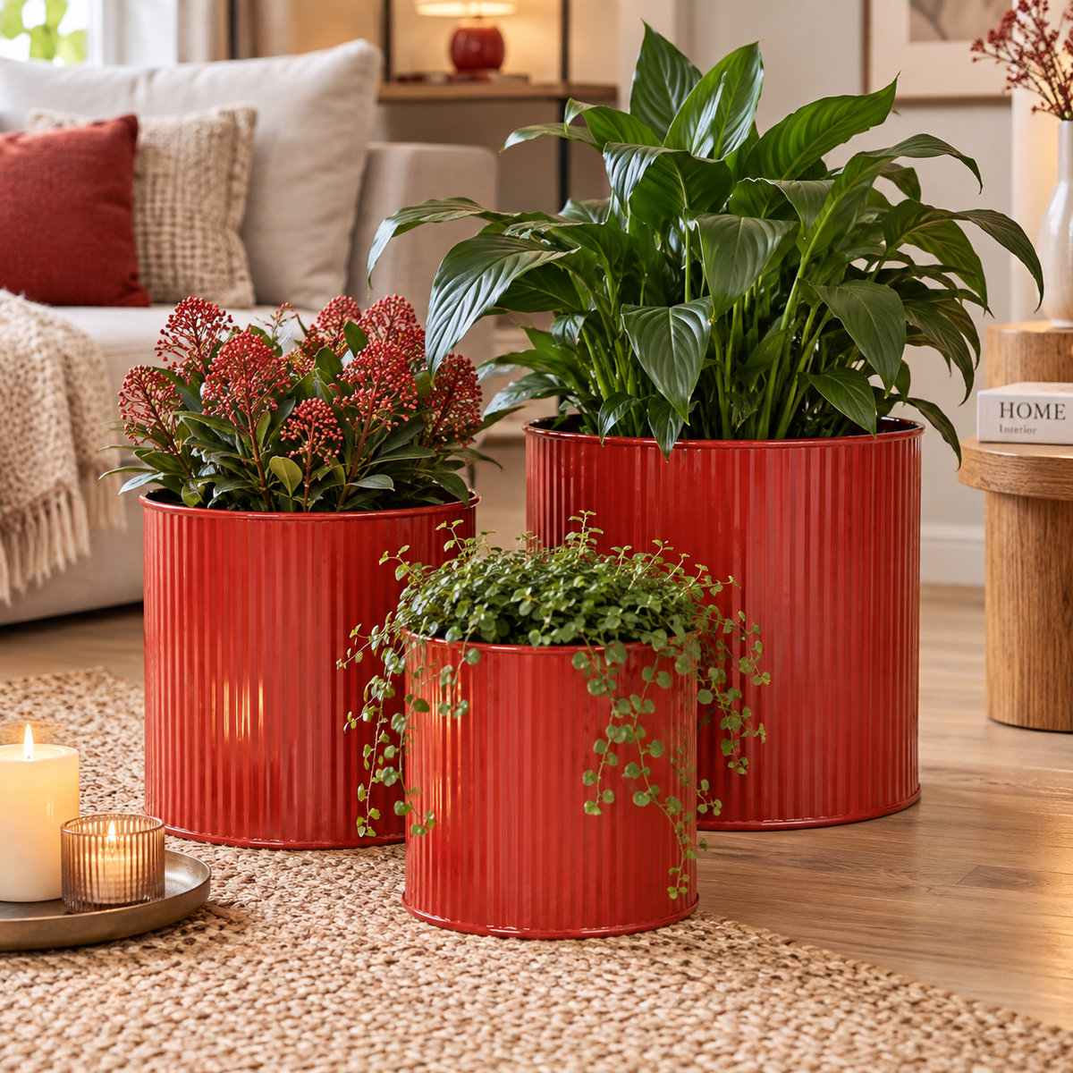 Metall Topf Übertopf Blumentopf 3er Set rot Ø11+13+16cm Pflanzgefäß