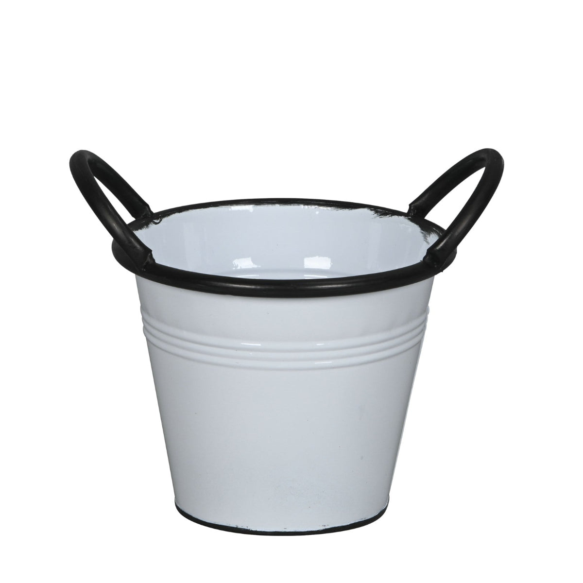 Pflanztopf Weiß-Schwarz mit Griffen Metall Blumentopf Ø16cm H13 cm + Ø18cm H15cm Moderner Übertopf für Innen & Außen Deko 2Größen wählbar