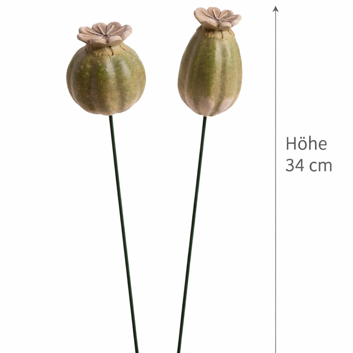 Mohn Mohnkapsel okka-grün Keramik 2fach sort. Gartenstecker H34cm + H44cm Stecker Herbst Garten 2Größen wählbar