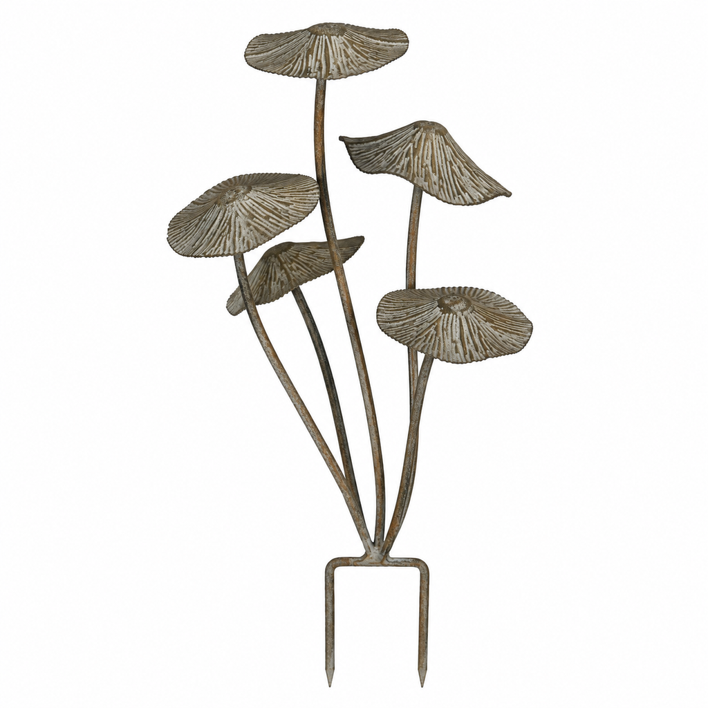 Pilzgruppe 5er-Set zum Stecken in Grau-Braun – Dekorative Eisenpilze 22 x 20 x 29 cm – Herbstdeko, Gartendeko & floristische Arrangements