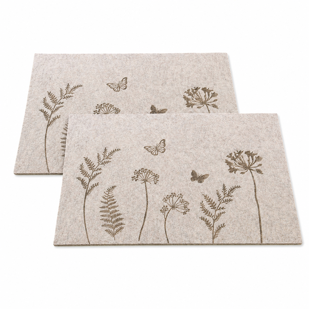 Platzmatten Wildblumen 35 x 45 cm in Hellbraun – Filz Platzset im 2er Set, Tischdeko & Tischunterlage