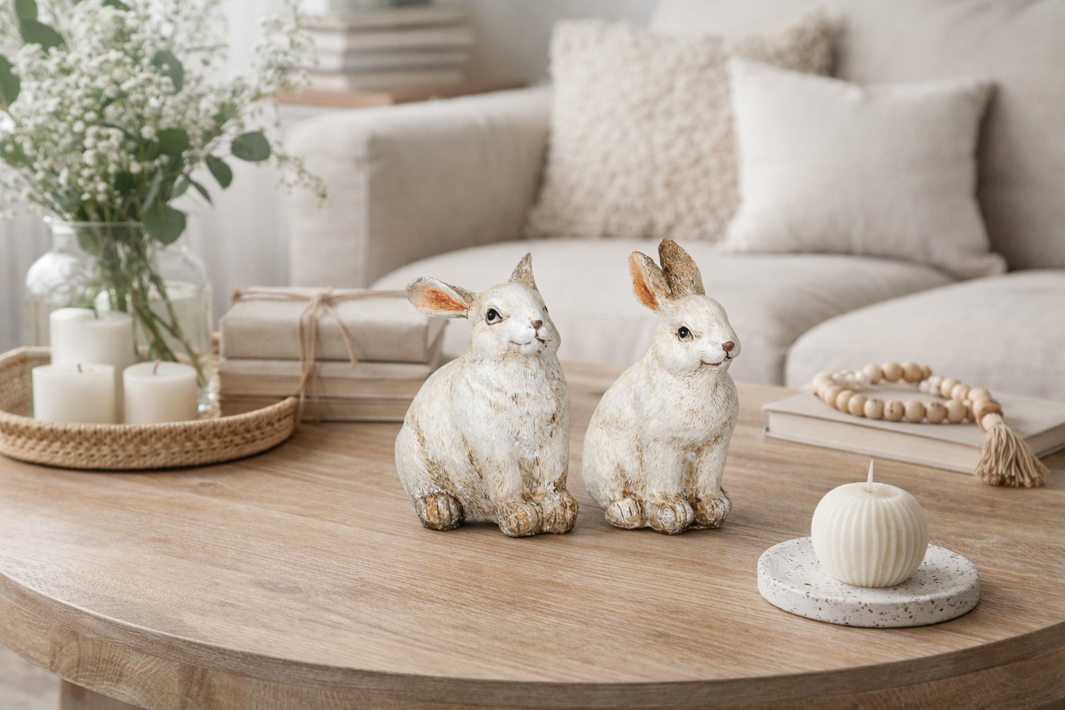 Hase Ostern Figur weiss Polyresin 2erSet 4x5,5cm H7cm Skulptur Landhaus