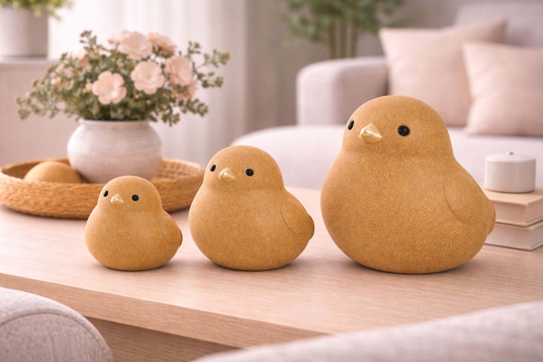 Vogel Keramik Dekofigur H12,5cm+ h18,5cm+H24cm Moderner Dekovogel in hellgrün – Wohnraum- & Tischdekoration 3Größen wählbar