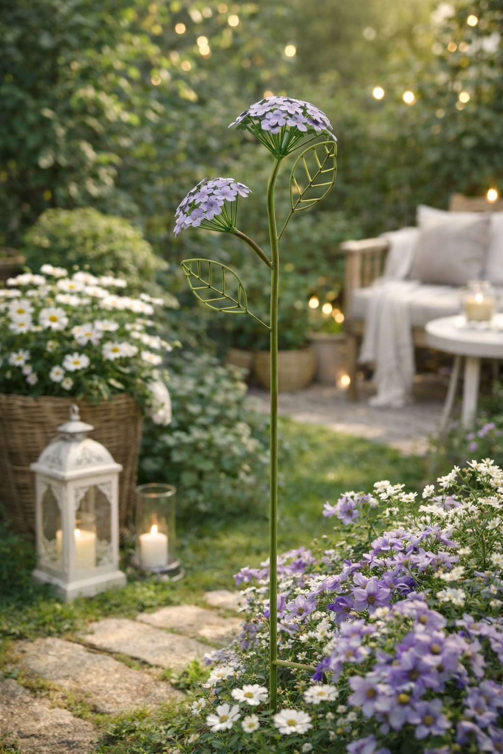 Gartenstecker Hortensie Metall verzweigt purple ArtFerro 28x18cm H109 cm Stecker Garten Beetstecker Gartendekoration Blütenkugel