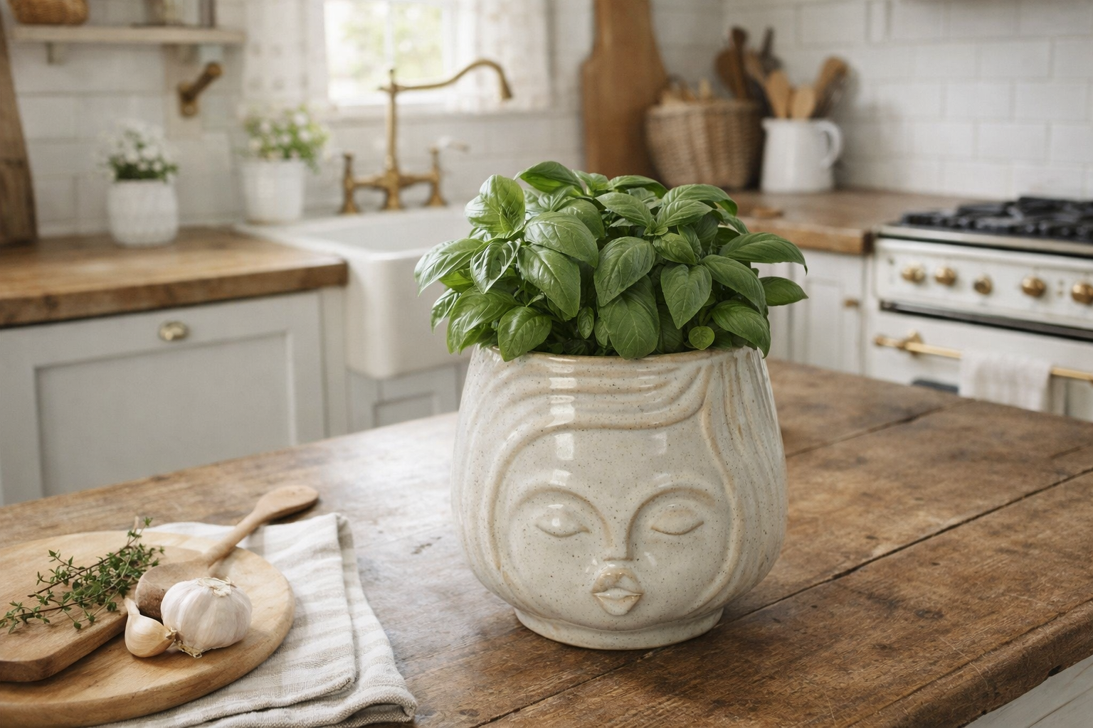Topf Keramik creme Gesicht Blumentopf Übertopf Ø8+12+14cm 3Größen wählbar