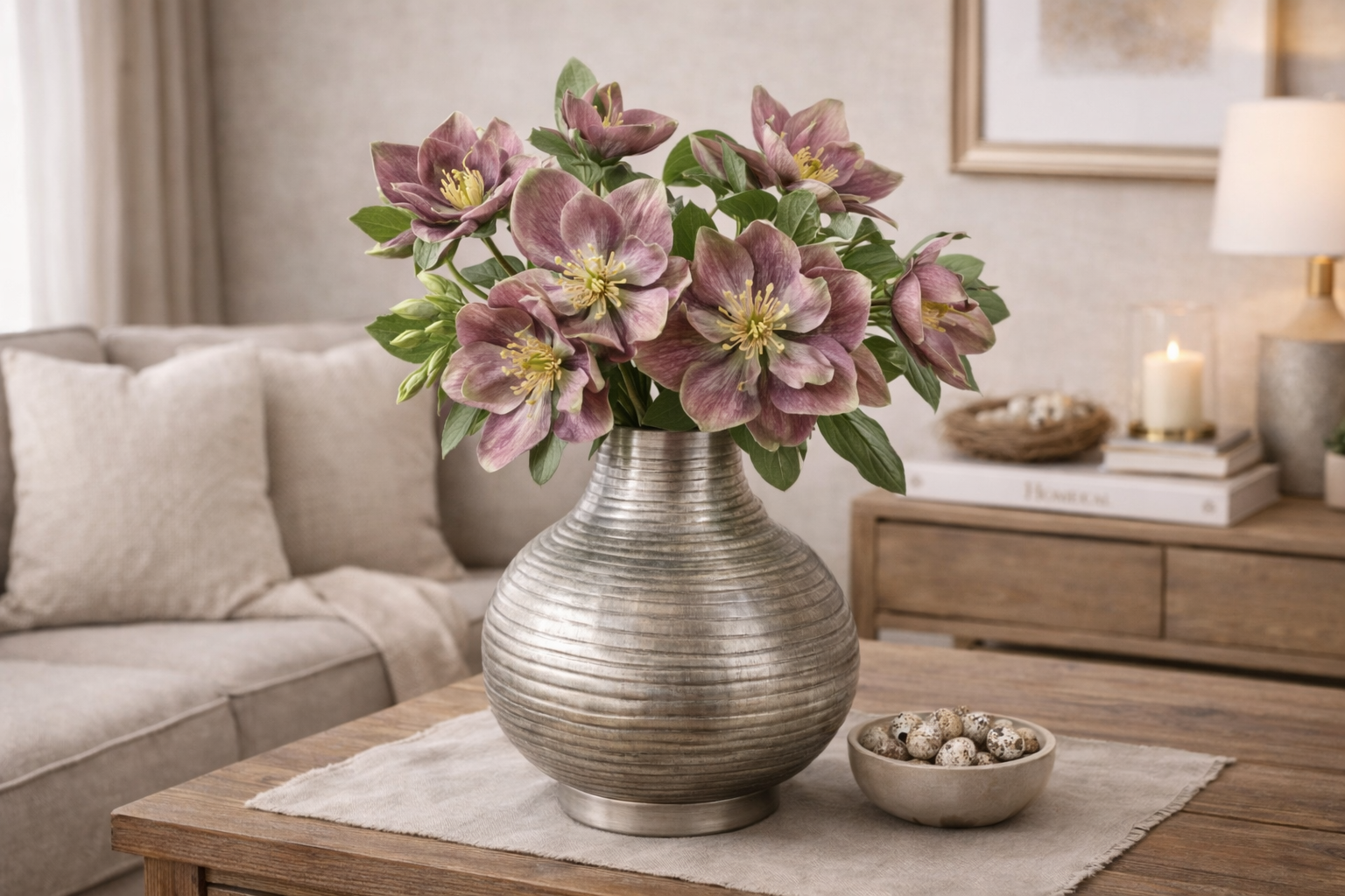 2x Künstliche Christrosenbund x3 L35cm Christrose rosa/grün Kunstblumen Künstliche Blumen Heleborus Kunstpflanzen Dekopflanze