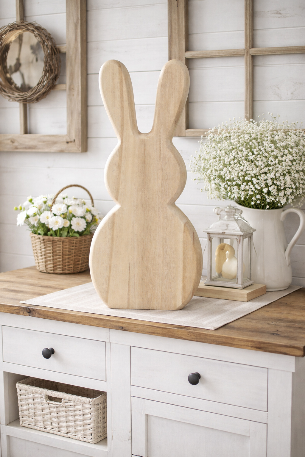 Holz Hase natur H30cm /50cm/70cm Osterhase aus Paulowniaholz Dekofigur Natürliche Skulptur aus leichtem  Holz schlichtem Design Ostern 3Größen wählbar