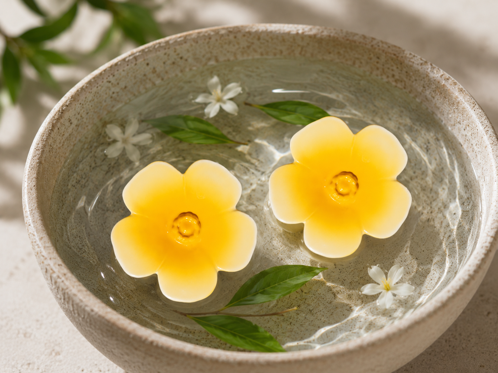 Schwimmende Blüte aus Porzellan weiß/gelb glänzend Deko-Wasserblume 2er Set Teichdekoration für Miniteich Wasserschale Gartenteich und Terrasse Ø10cm H3,5cm