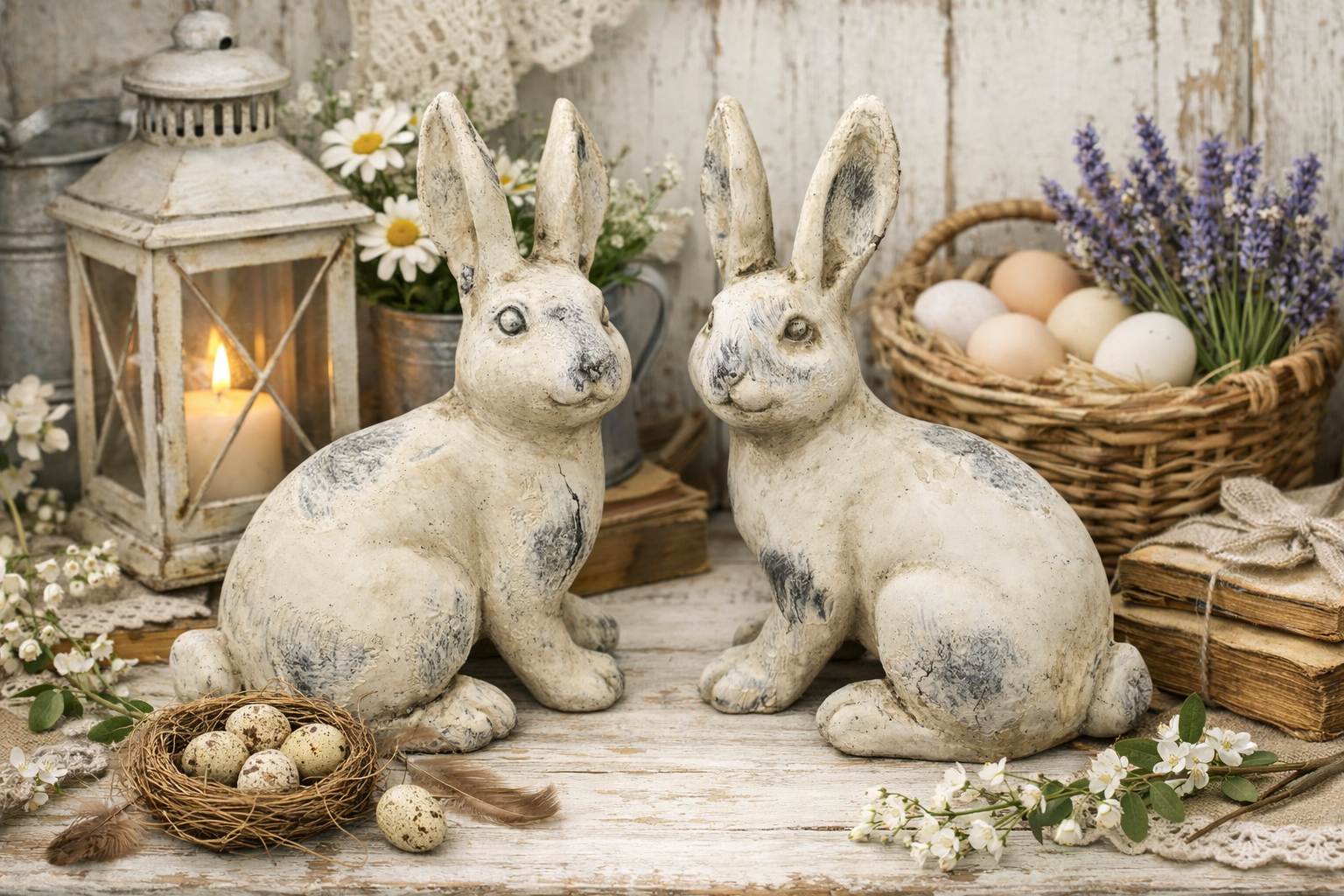 Hase VALO Osterfigur creme 2Fsort. Vintage Polyresin 3Größen wählbar