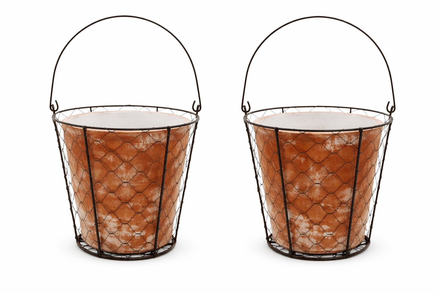 Topf Zement VALO mit Draht 2erSet und Henkel Übertopf terra Pflanzgefäß Shappy Antik Blumentopf H16cm+H18cm 2Größen wählbar
