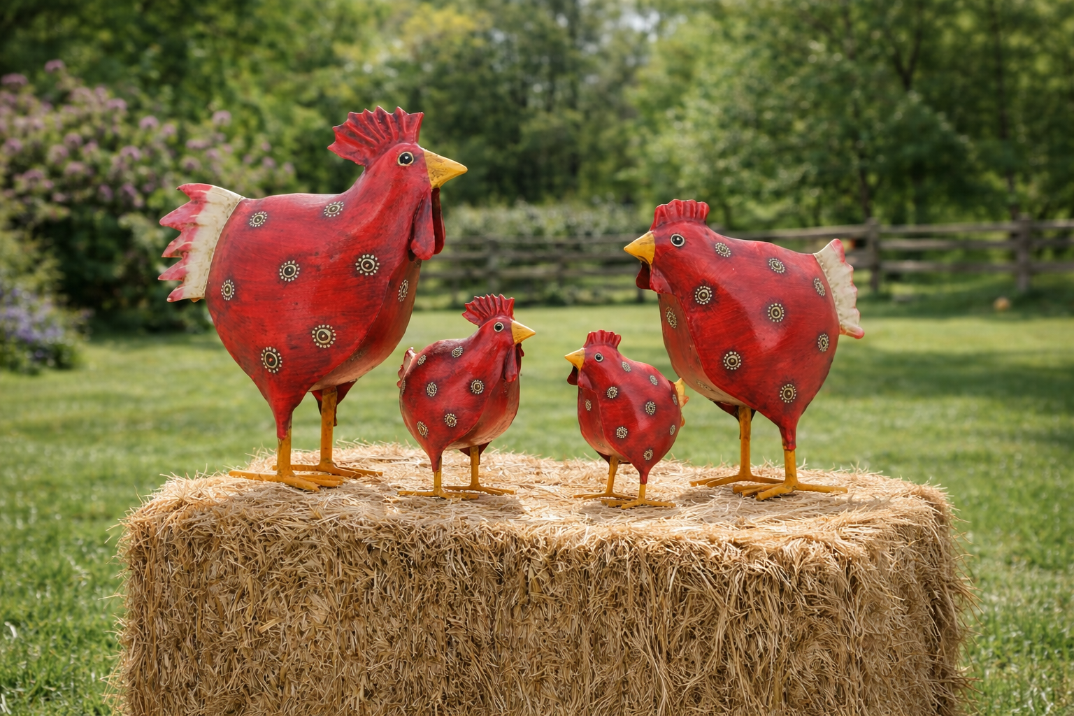 Huhn Hahn Metall Deko 2fach sort. H16cm + H23cm Figuren rot Outdoor Dekoration Ostern 2Größen wählbar