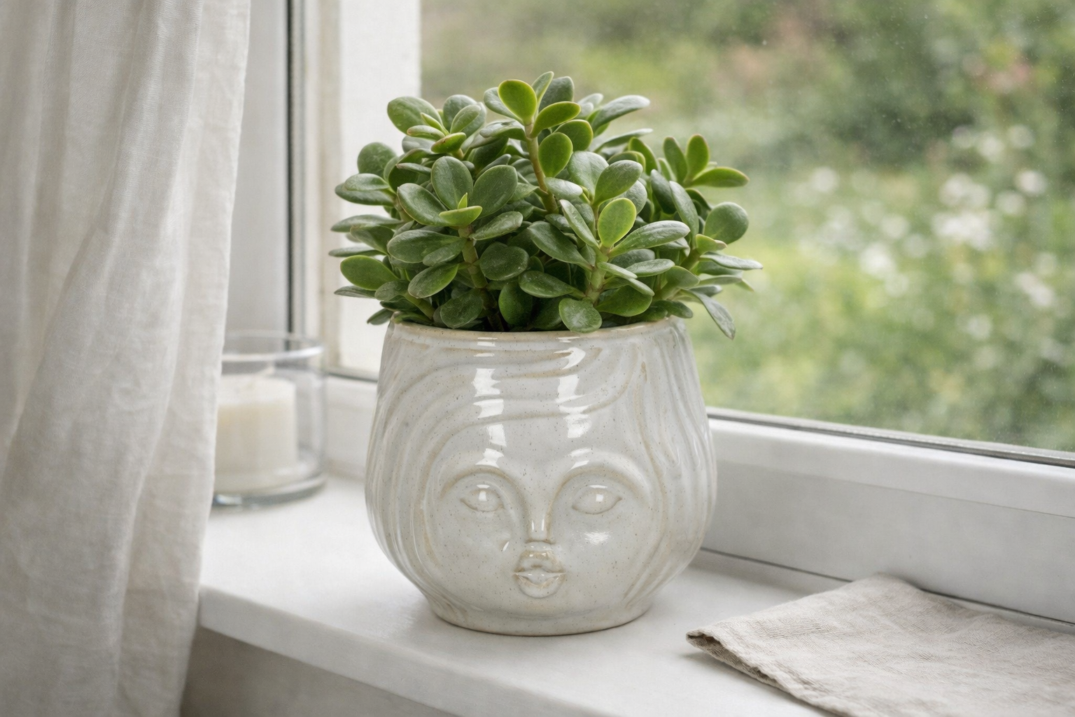 Topf Keramik creme Gesicht Blumentopf Übertopf Ø8+12+14cm 3Größen wählbar