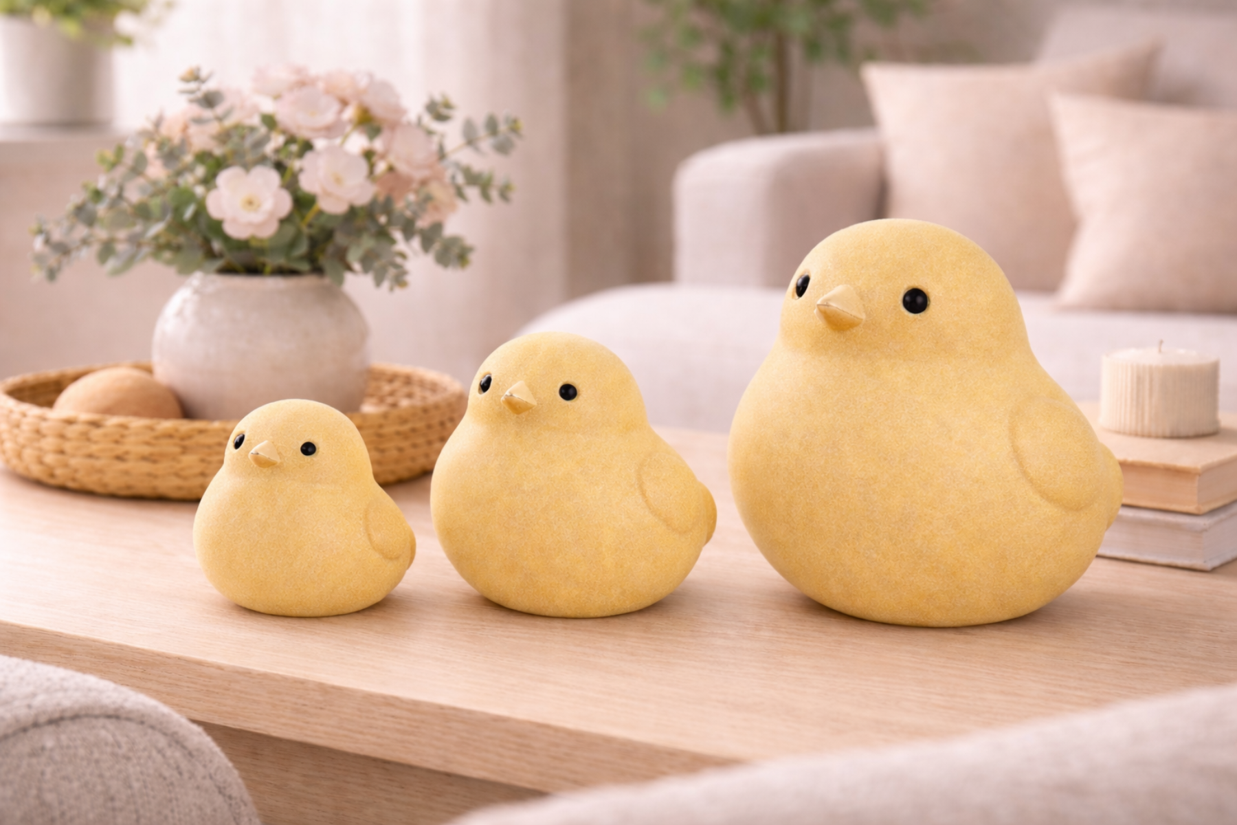 Vogel Keramik Dekofigur H12,5cm+ h18,5cm+H24cm Moderner Dekovogel in gelb – Wohnraum- & Tischdekoration 3Größen wählbar