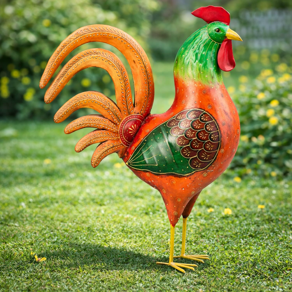 Hahn Metall KANU Deko 60x20cm H76cm Figuren bunt Outdoor Dekoration Ostern Skulptur