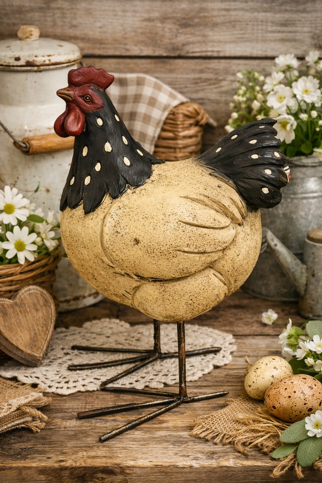 Huhn aus Polyresin Schwarz Natur 15 x H22 cm Moderne Tierfigur Dekoratin für Wohnraum & Garten und für Innen- & überdachte Außenbereiche