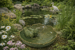 Lade das Bild in den Galerie-Viewer, Vogeltränke Blüte mit Vögel rund Ø23cm Vogelbad Futterschale Vogelbecken oliv Shabby chic Wasserstelle
