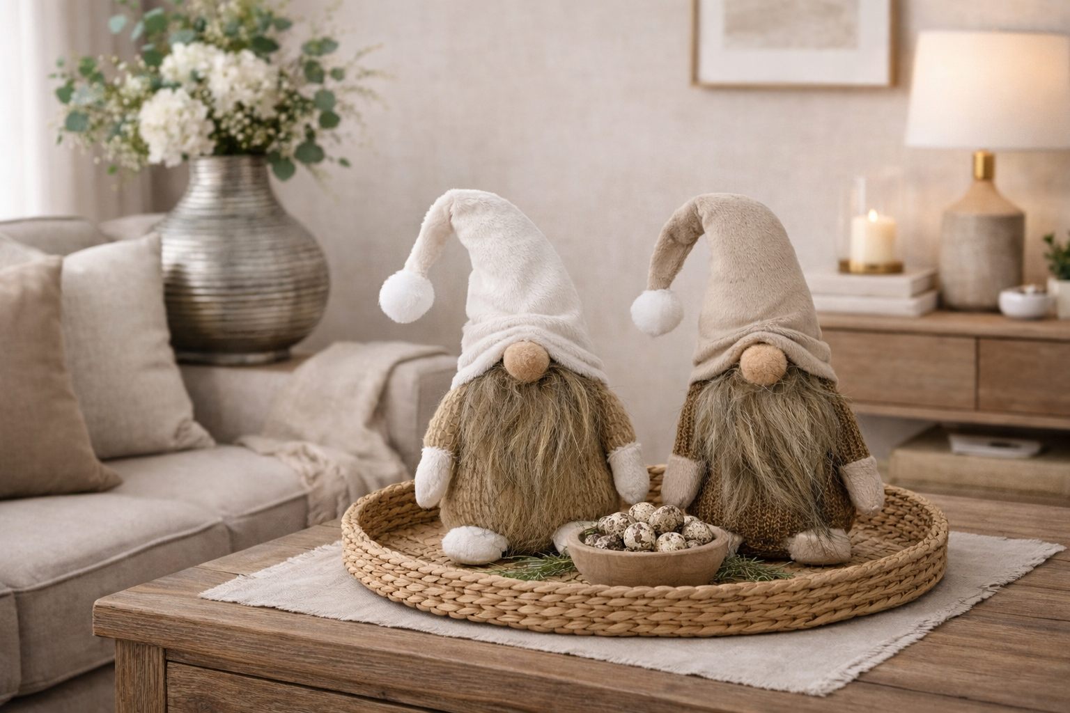 Wichtel Weihnachtswichtel Ø6x8cm H15cm Polyester/Stoff 2farbig sort. Weihnachtsdeko braun/natur/creme Herbst Weihnachten Skulptur Figur