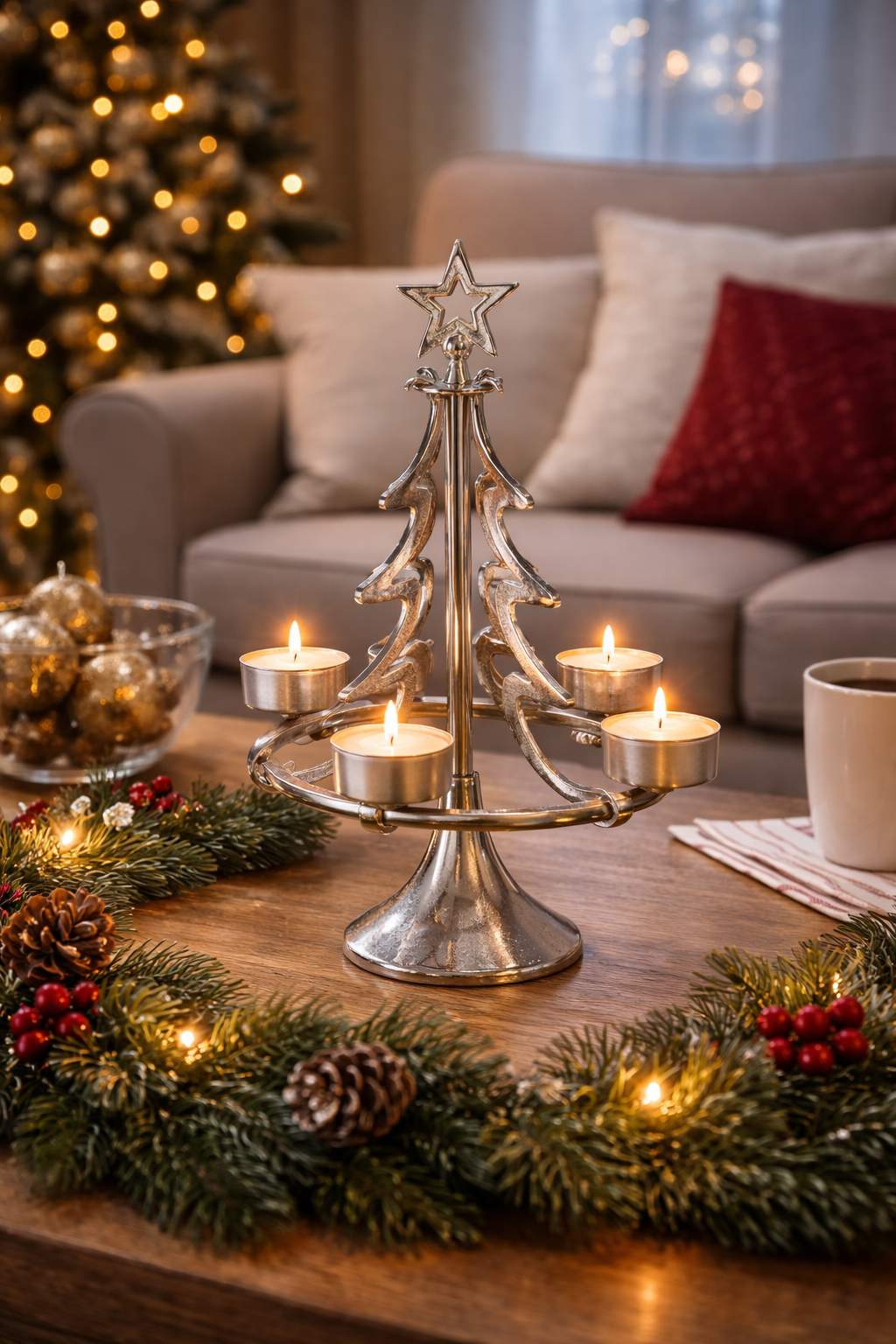Alu Tannenbaum für 4Teelichter Ø20cm 37cm Weihnachtenten Tanne