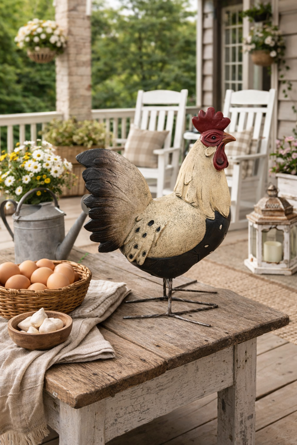 Hahn aus Polyresin Natur/Schwarz 11,5 x H20 cm Moderne Tierfigur Dekoratin für Wohnraum & Garten und für Innen- & überdachte Außenbereiche