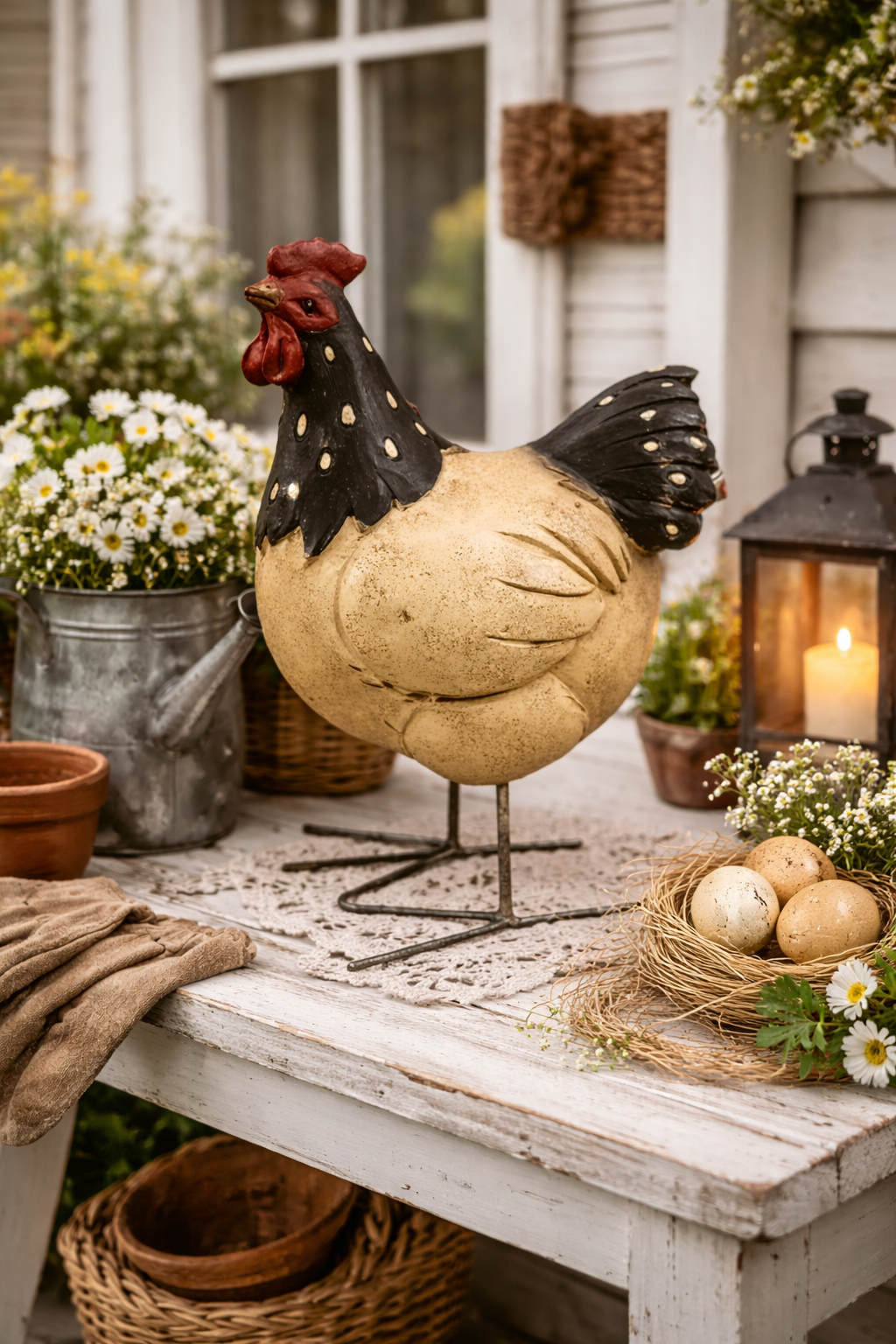Huhn aus Polyresin Schwarz Natur 15 x H22 cm Moderne Tierfigur Dekoratin für Wohnraum & Garten und für Innen- & überdachte Außenbereiche