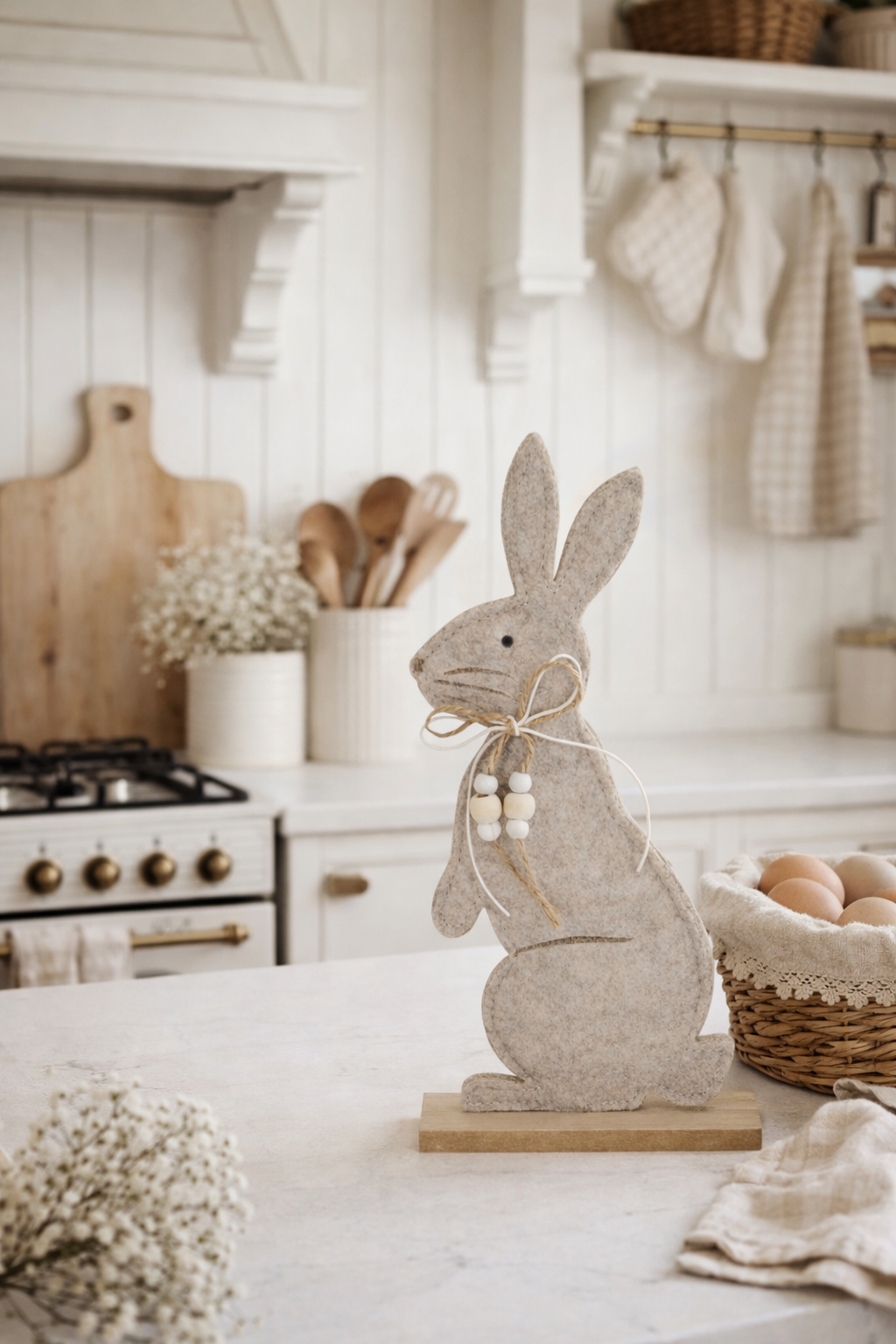 Hase auf Holzbase natur/braun Filz H24+35cm Ostern Osterhase 2Größen wählbar
