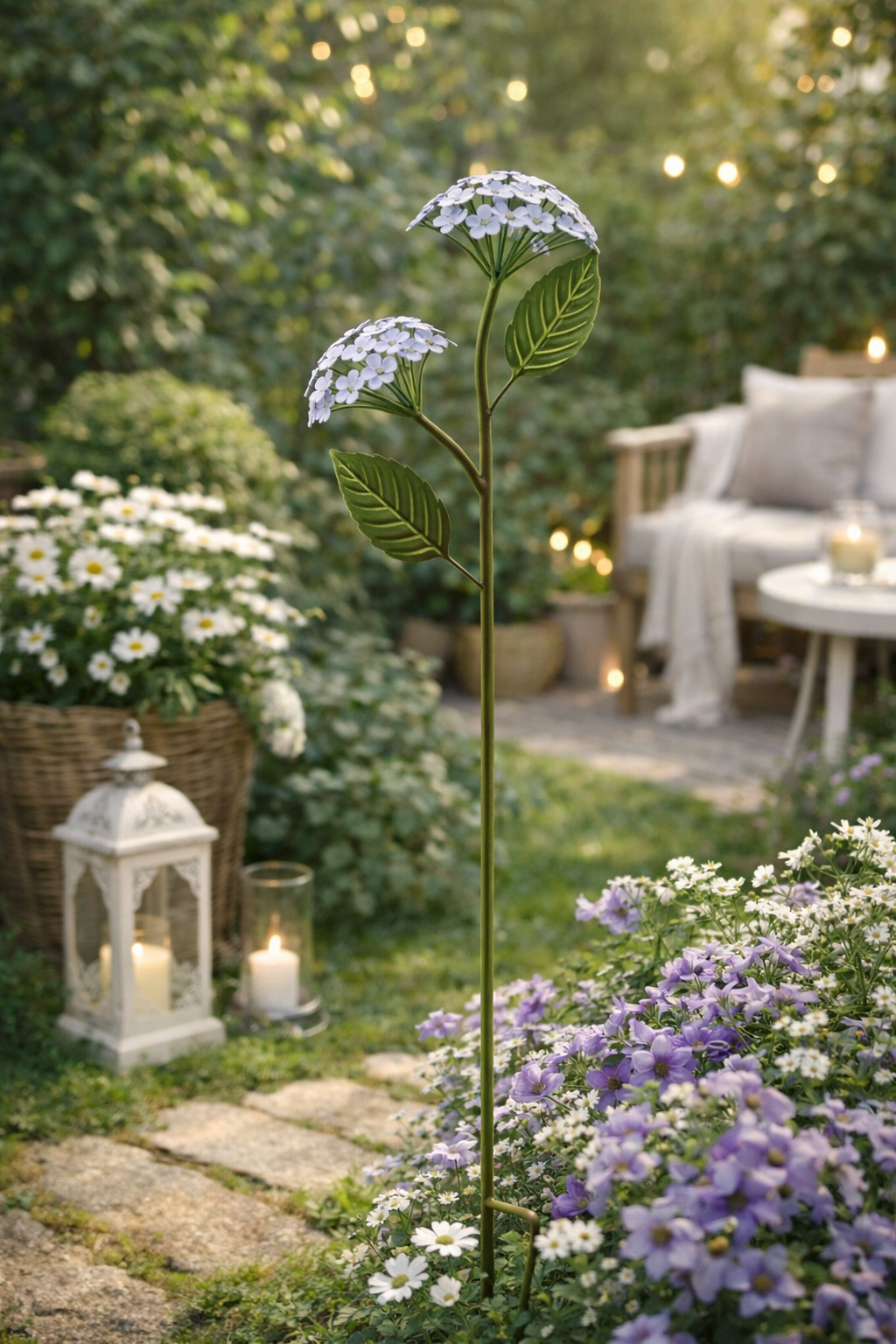 Gartenstecker Hortensie Metall verzweigt flieder ArtFerro 28x18cm H109 cm Stecker Garten Beetstecker Gartendekoration Blütenkugel