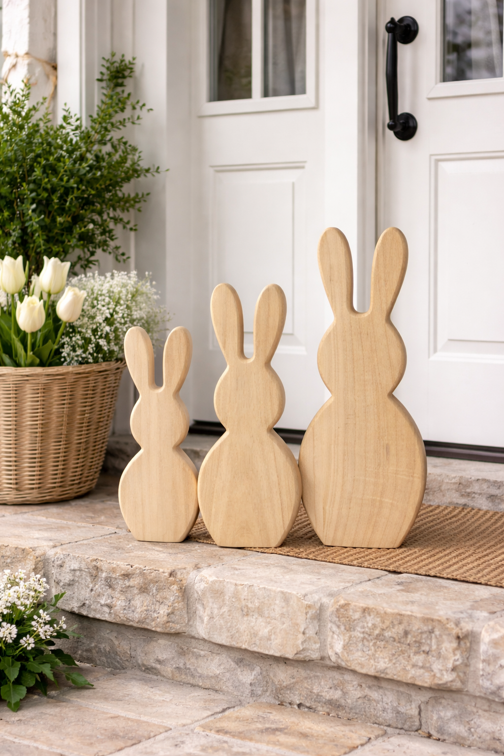 Holz Hase natur H30cm /50cm/70cm Osterhase aus Paulowniaholz Dekofigur Natürliche Skulptur aus leichtem  Holz schlichtem Design Ostern 3Größen wählbar