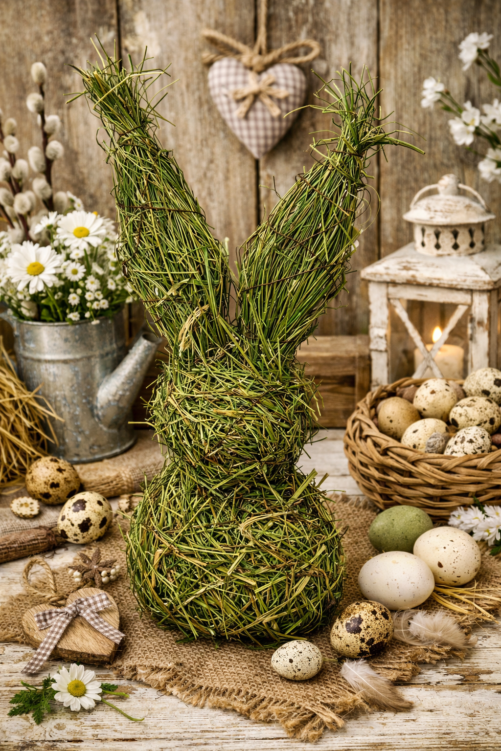 Hase WILLOW grün H40 cm aur Große Natur-Deko aus Heu mit rustikalem Charakter und saisonalem Charmeus Heu Dekofig