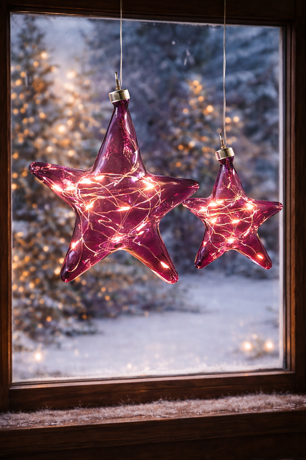 LED Stern Glas Ø12cm+Ø15cm violett 10LED Lichter transparent mit Timer Dekohänger Weihnachten Fensterdeko 2Größen wählbar