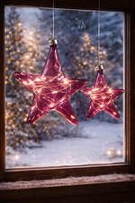 Lade das Bild in den Galerie-Viewer, LED Stern Glas Ø12cm+Ø15cm violett 10LED Lichter transparent mit Timer Dekohänger Weihnachten Fensterdeko 2Größen wählbar
