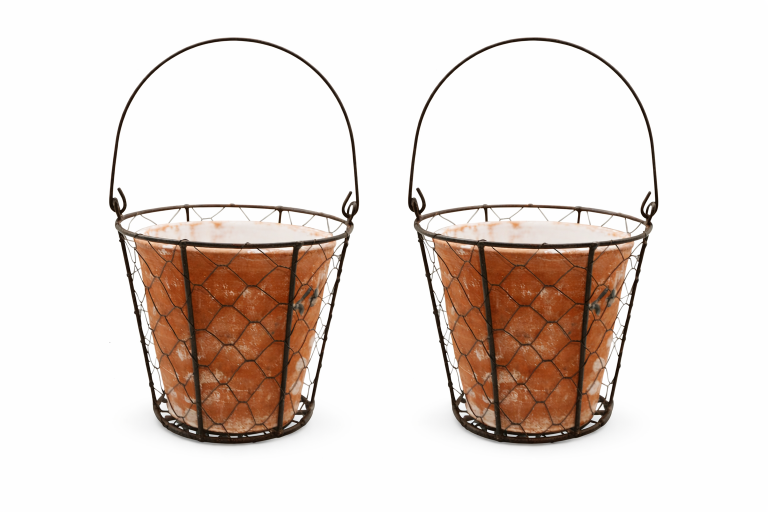 Topf Zement VALO mit Draht 2erSet und Henkel Übertopf terra Pflanzgefäß Shappy Antik Blumentopf H16cm+H18cm 2Größen wählbar