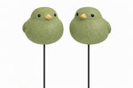 Lade das Bild in den Galerie-Viewer, Gartenstecker Vogel am Pick Keramik grün 2er Set Ø10cm H9,5cm + Stab 73cm Dekorativer Gartenstab mit Vogelmotiv
