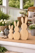 Lade das Bild in den Galerie-Viewer, Holz Hase natur H30cm /50cm/70cm Osterhase aus Paulowniaholz Dekofigur Natürliche Skulptur aus leichtem  Holz schlichtem Design Ostern 3Größen wählbar
