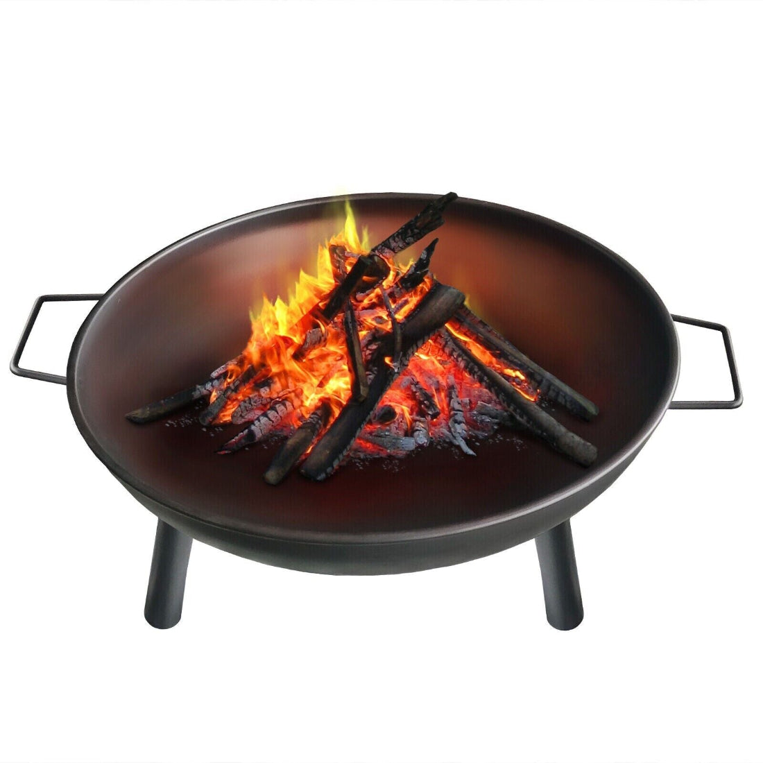 Feuerschale Griff 3 Standfüße Stahl Lagerfeuer Feuerstelle Holzfeuerschale Ø 58cm schwarz