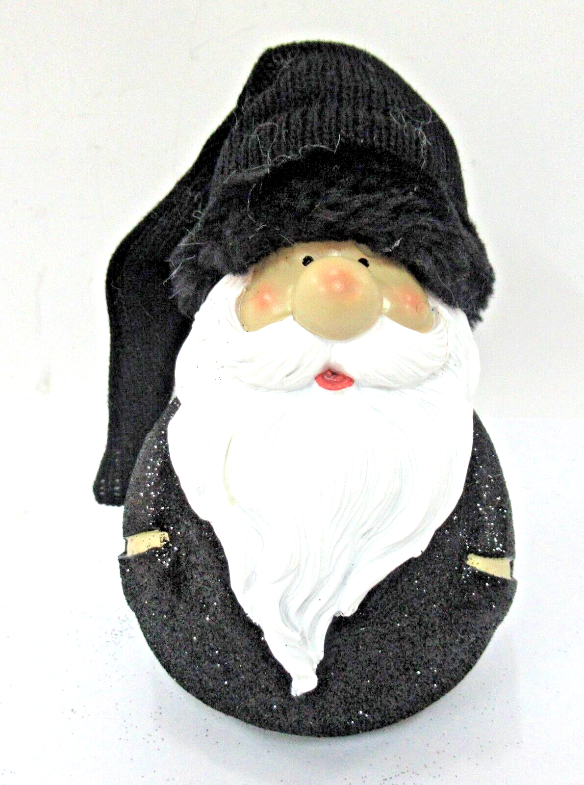 Santa mit Wollmütze Nikolaus Figur Skulptur Polyresin H23cm schwarz/gold