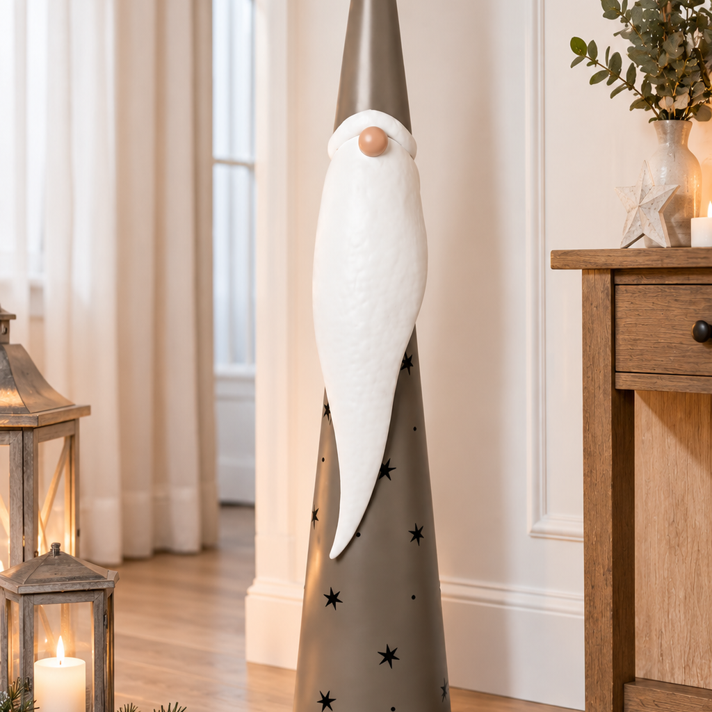 Metall Santa Weihnachtsdeko 117 cm in Grau – Große Dekofigur aus Metall – Weihnachtsmann für Innenbereich, Eingangsbereich & festliche Dekoration