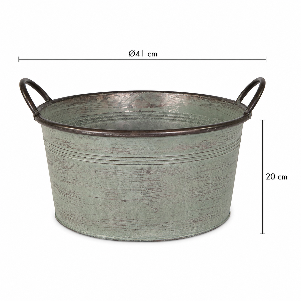 Scahle Metall Pflanzschale mit Henkel – Ø41cm H20 cm – Dekoschale aus Zink für Garten, Balkon & Terrasse