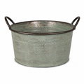Scahle Metall Pflanzschale mit Henkel – Ø41cm H20 cm – Dekoschale aus Zink für Garten, Balkon & Terrasse