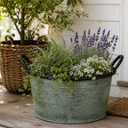Scahle Metall Pflanzschale mit Henkel – Ø41cm H20 cm – Dekoschale aus Zink für Garten, Balkon & Terrasse