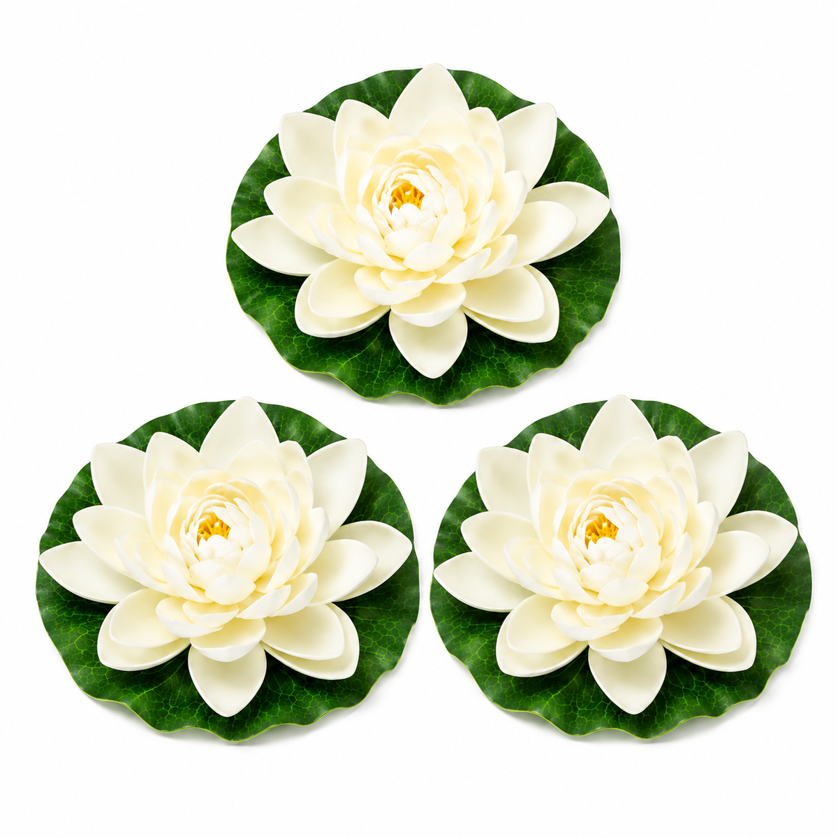 Seerosen Schwimmend 3er Set weiß Ø18cm Dekorative Wasserblumen aus Polyfoam für Teich Gartenteich Brunnen Balkon & Veranda