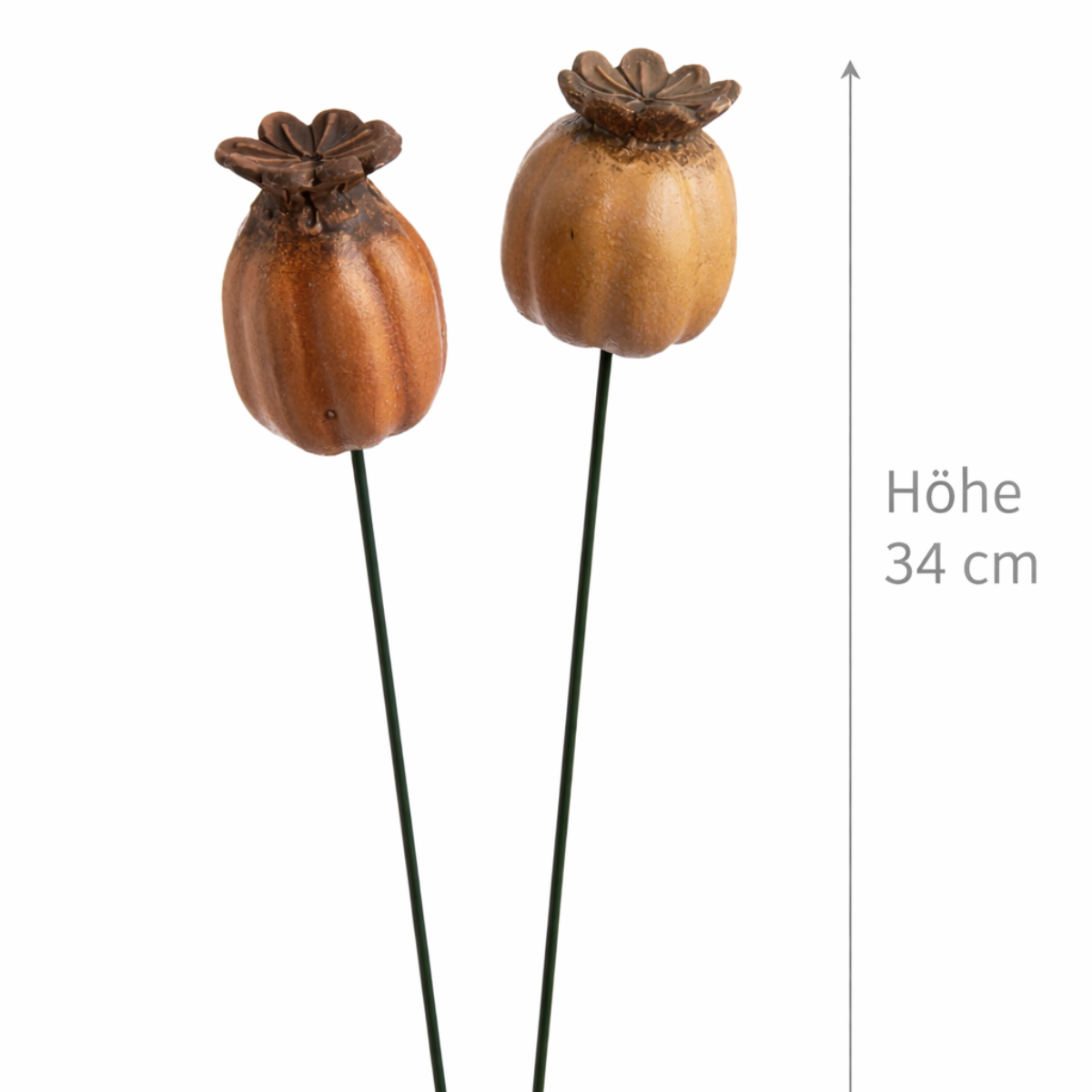 Mohn Mohnkapsel okka/braun Keramik 2fach sort. Gartenstecker Klatschmohn H34cm + H44cm Stecker Herbst Garten 2Größen wählbar