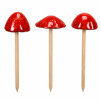 Pilz zum Stecken 3er-Set Rot – Ø7 x H30 cm aus Steinzeug – Dekopilze für Herbst, Weihnachten & Tischdeko