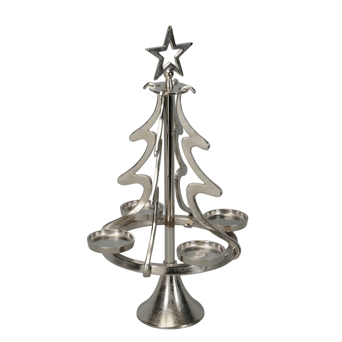 Alu Tannenbaum H55cm + H72cm für Gläser als Silhouette aus silberfarbenem Aluminium mit Stern und 4 Teelichthaltern 2Größen wählbar