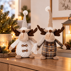 Deko-Hirsch 41 cm in Weiß & Braun – Dekorativer Stoffhirsch als Winterdeko, Weihnachtsdeko & Tischdekoration