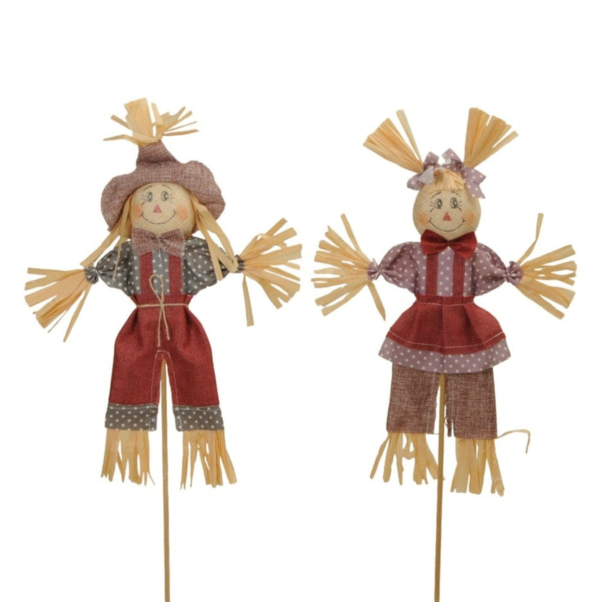 Herbstdeko 4x Vogelscheuche Stroh Puppe 2fach sort. bordo 2,5cm H32cm Herbst Dekoration